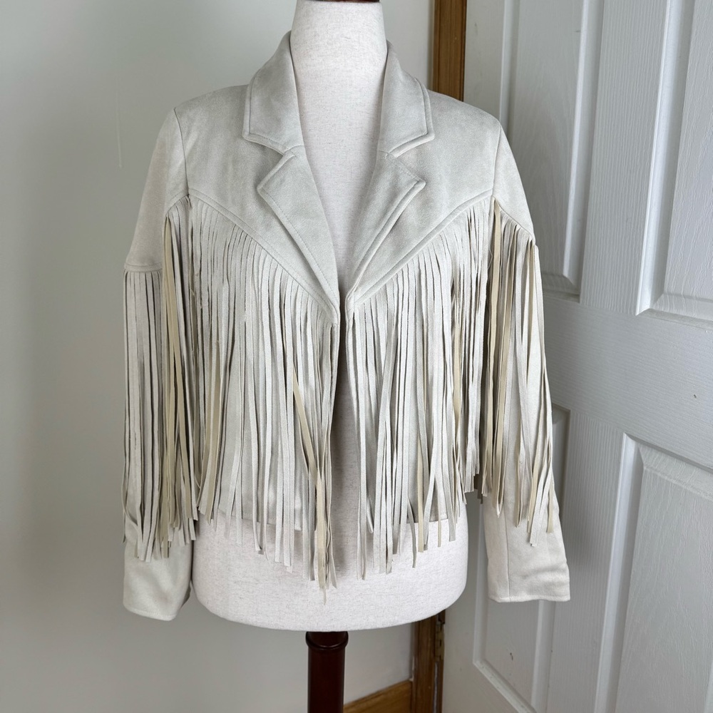 Pink Lily Cream Fringe Blazer